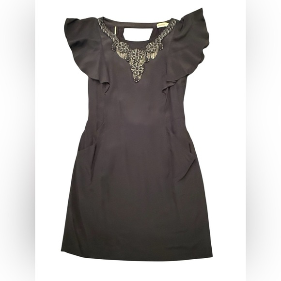 Rebecca Taylor Dresses & Skirts - Rebecca Taylor Black Silk Silver Embellished Dress w/ Ruffle Sleeves 0/XS $465